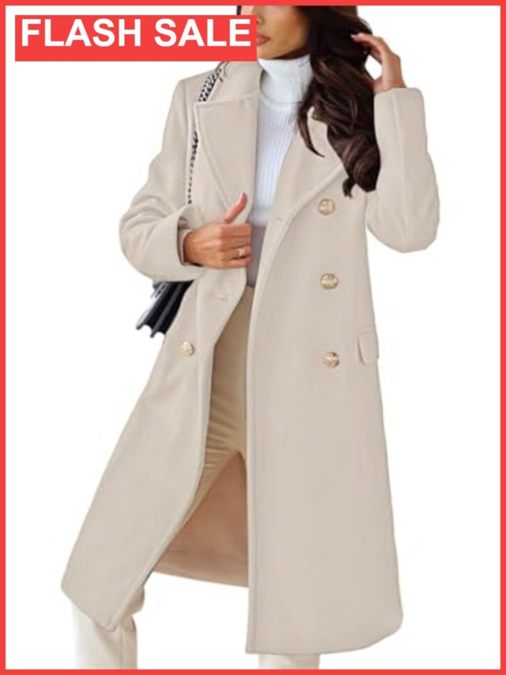 Wool Blend Double-Breasted Long Trench Coat Pea Coat Winter Warm